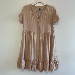 NWOT Emery Rose Size M Tan Brown Dress Button Up Short Sleeves Tiered